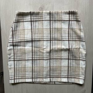 SHEIN Cream and Brown Plaid Mini Skirt, Size XS